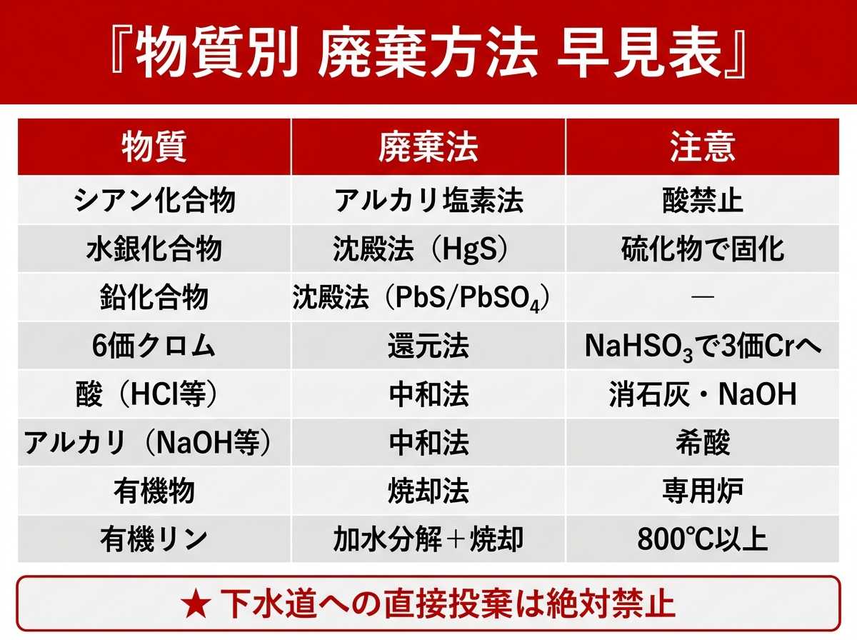 主要毒物劇物の廃棄方法 早見表