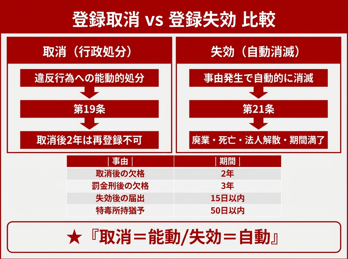 登録の取消と失効の違い