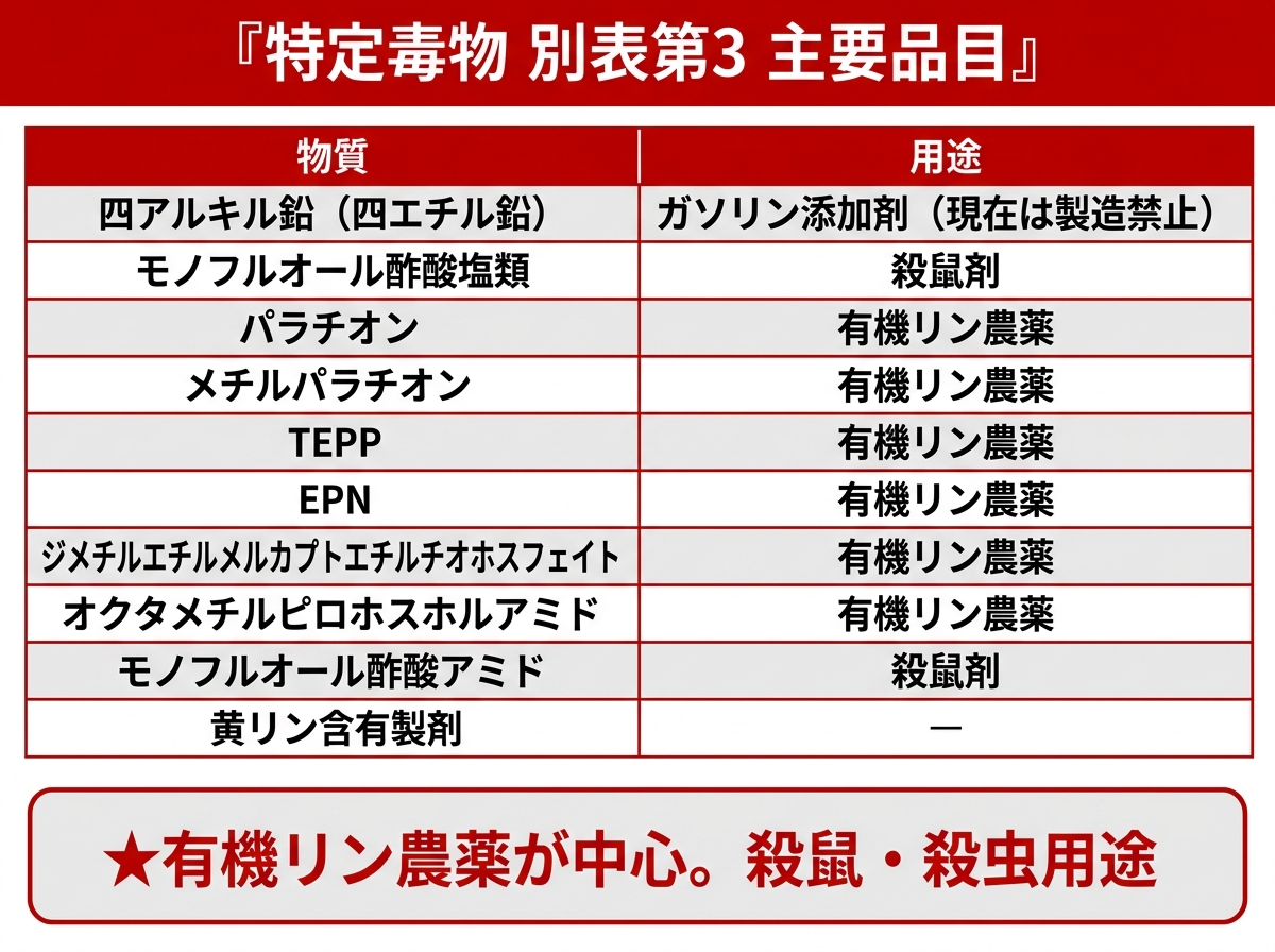 特定毒物10品目一覧表