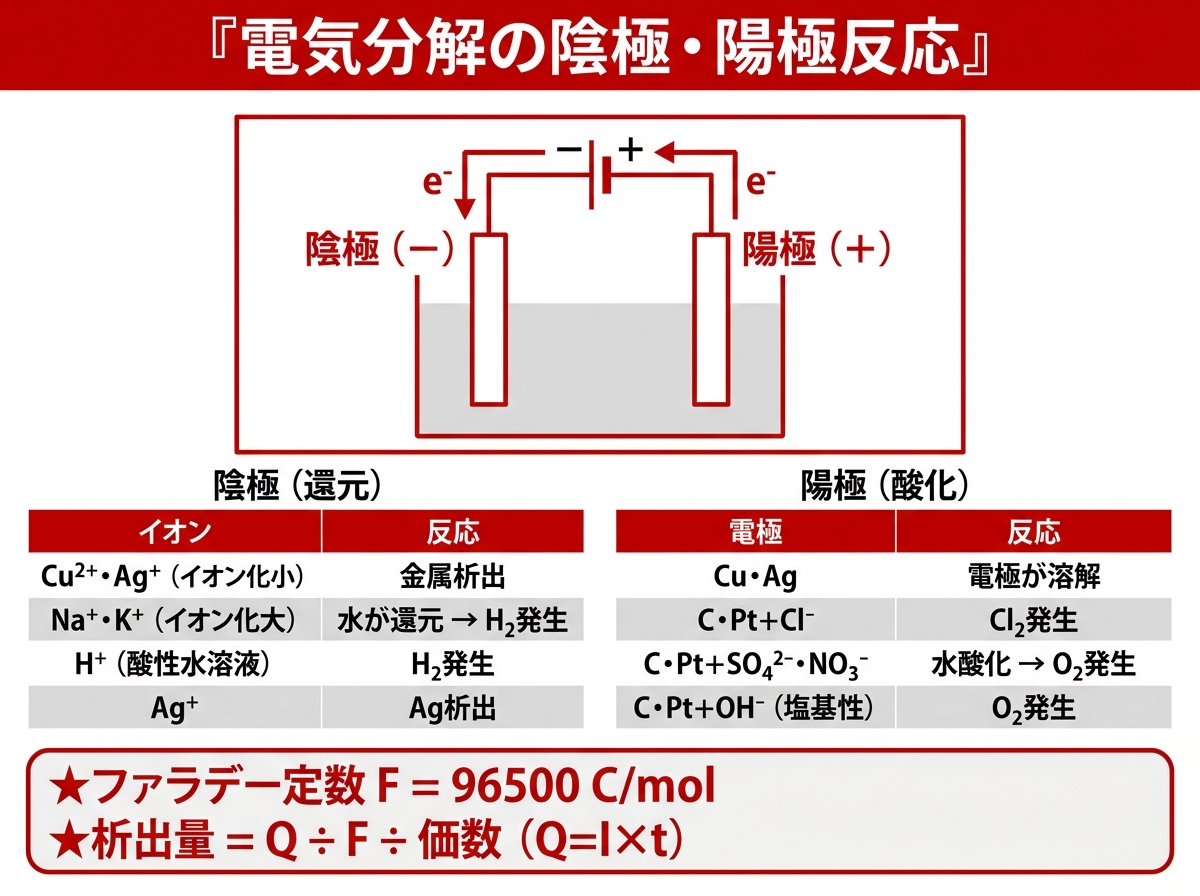 電気分解の陰極・陽極反応