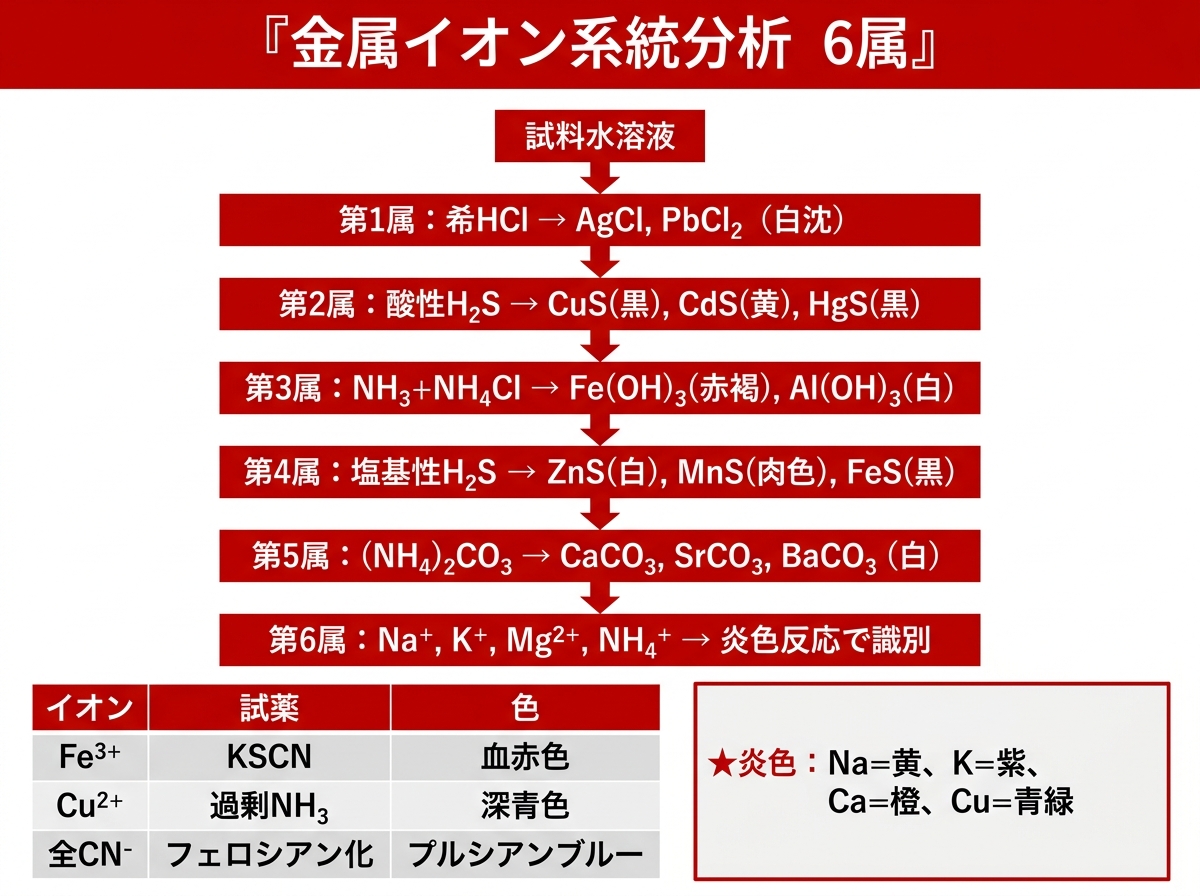 金属イオンの系統分析（6属分離）