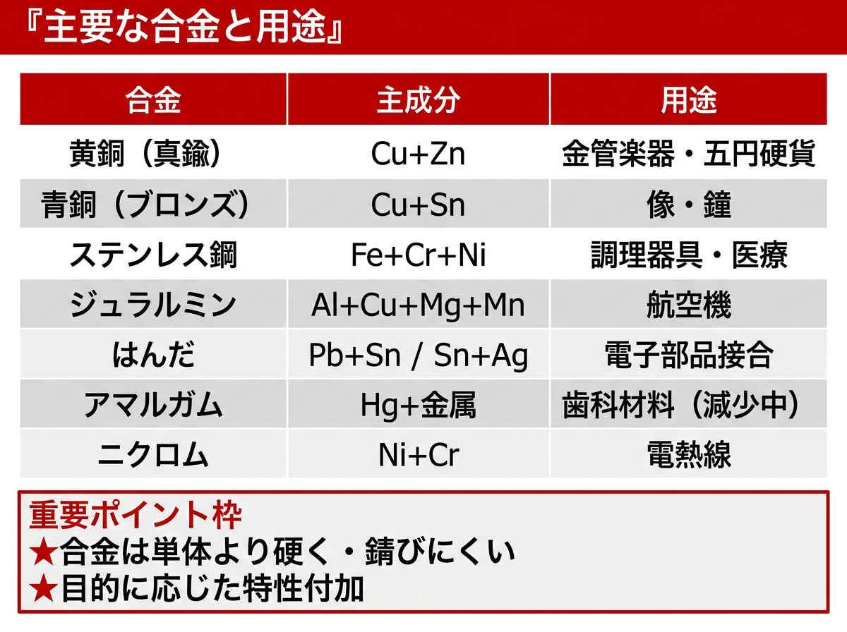 主要合金7選（ステンレス・真鍮・青銅・白銅・ジュラルミン・はんだ・ニクロム）