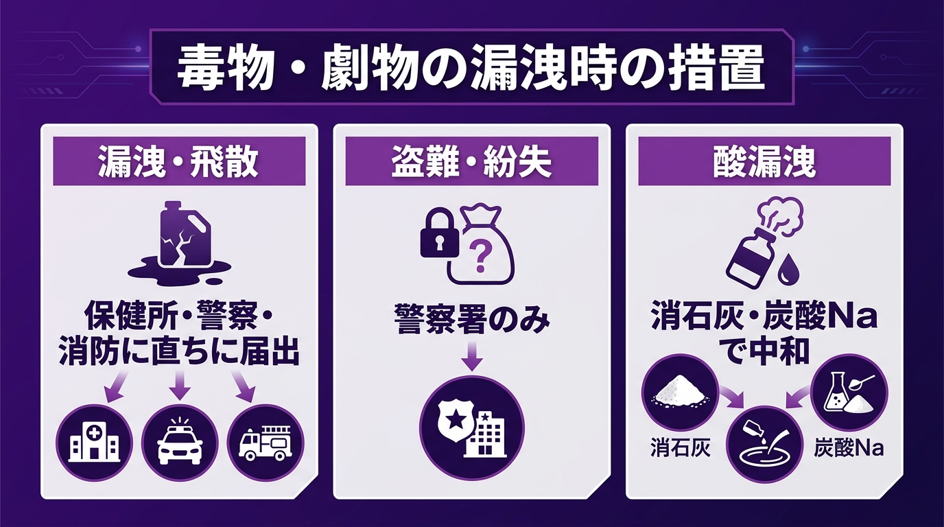 レッスン3-9:毒物・劇物の漏洩時の措置