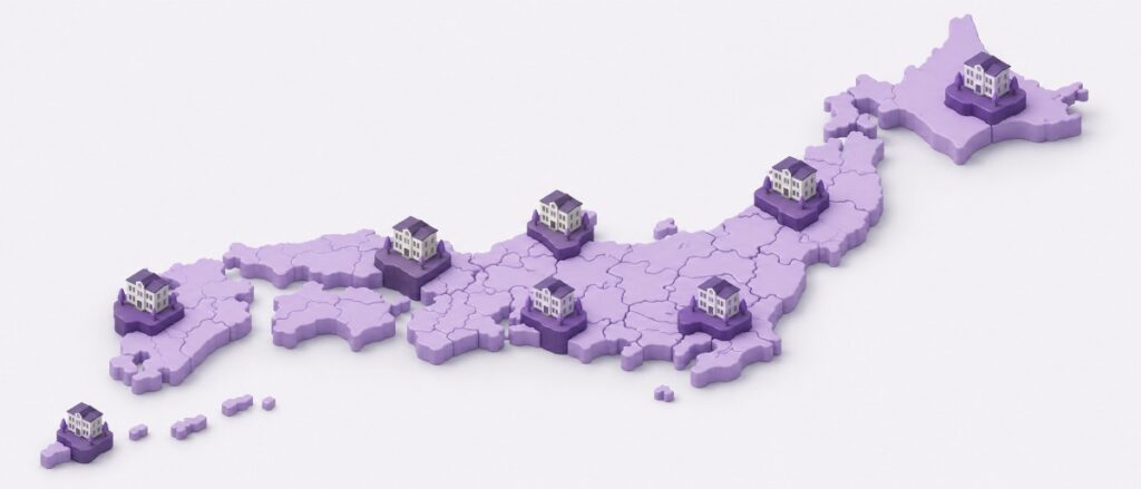 都道府県ごとに試験を実施していることを表すイラスト