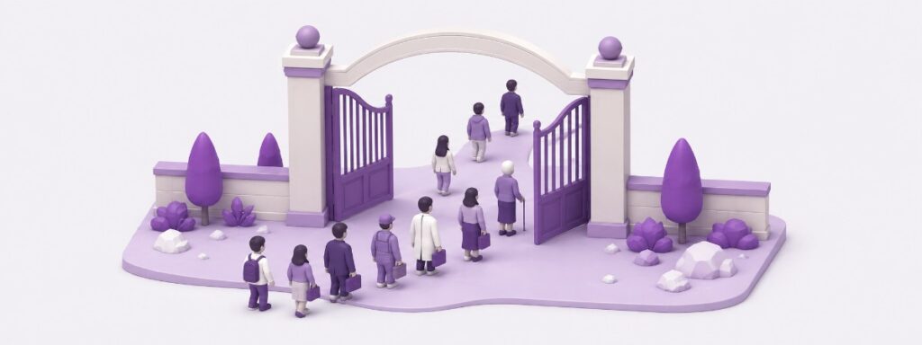 誰でも受験できることを表す開かれた門のイラスト