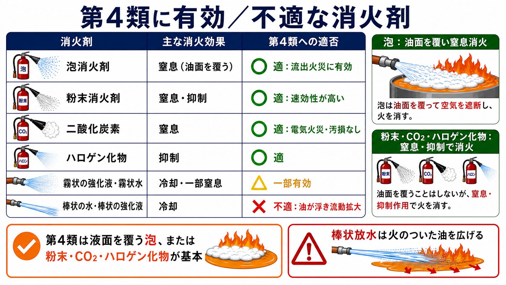 2. 第4類に有効／不適な消火剤