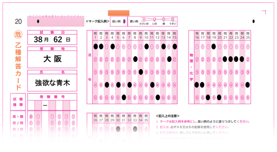 危険物取扱者 乙種 解答カード