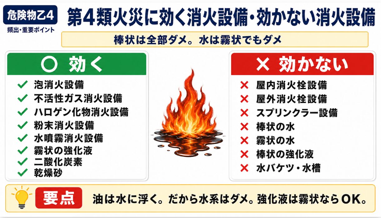 第4類火災に効く消火設備／効かない消火設備