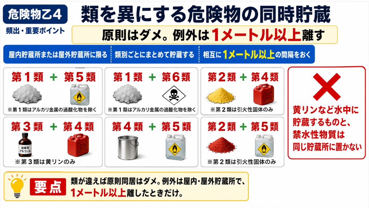 類を異にする危険物の同時貯蔵マトリクス