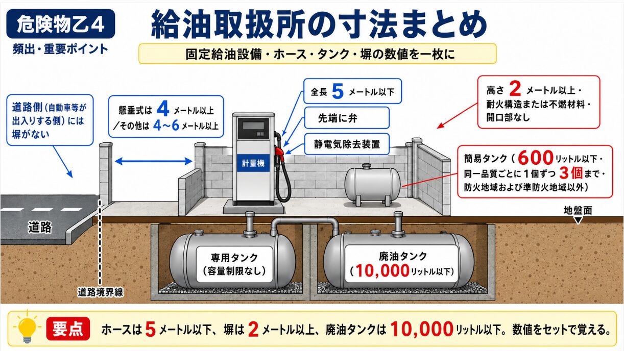 給油取扱所の断面図（設備の寸法まとめ）