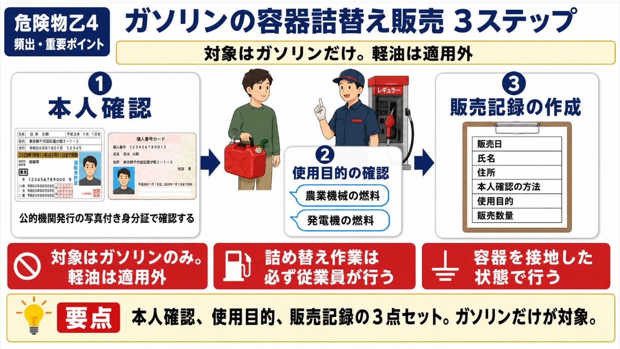ガソリンの容器詰替え販売 3ステップ