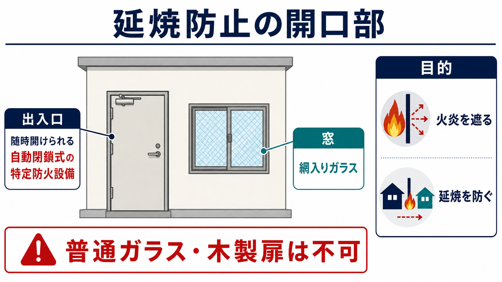 製造所の出入口の特定防火設備と窓の網入りガラス