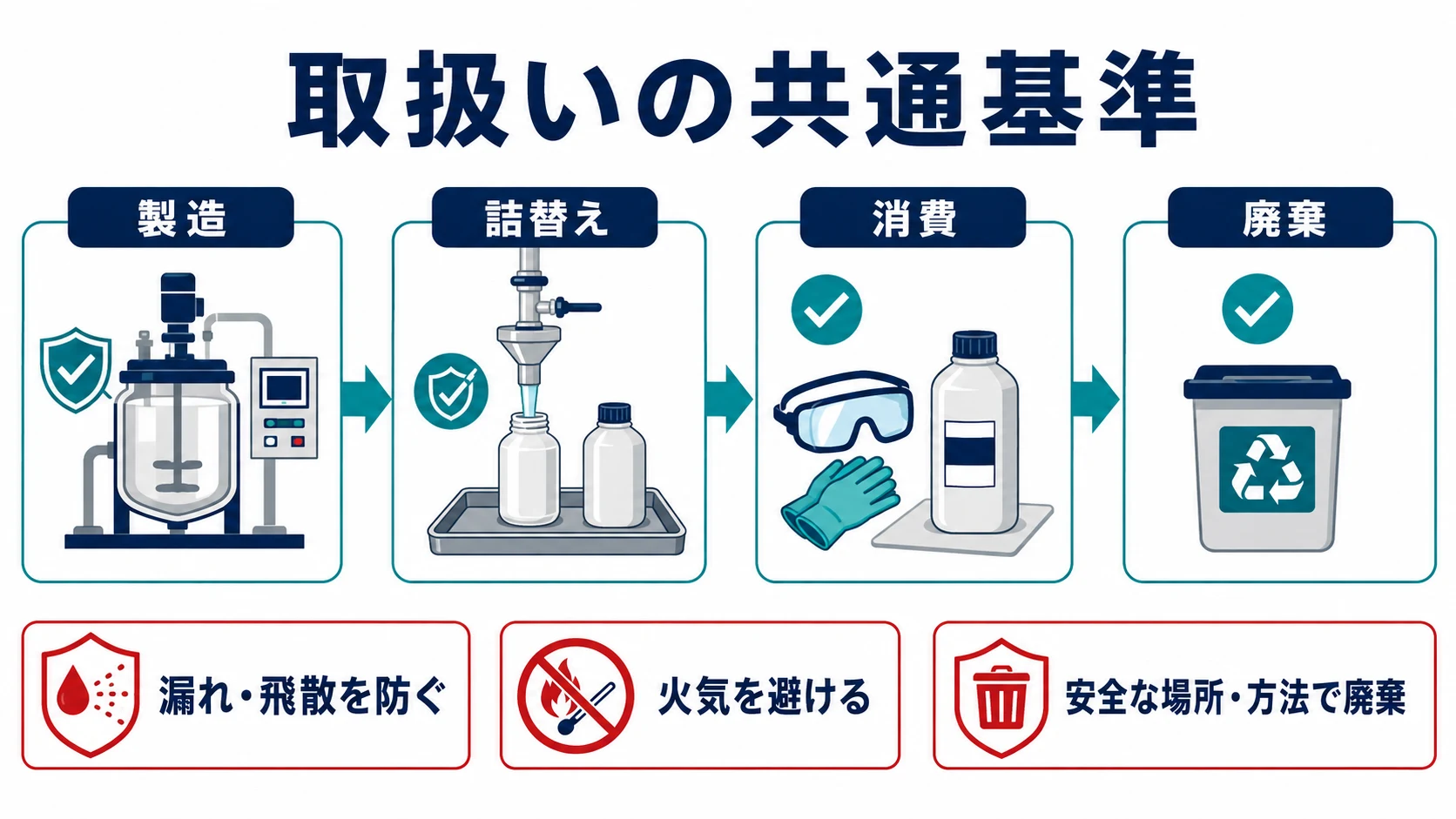 製造・詰替え・消費・廃棄の共通基準