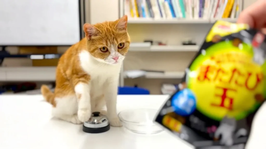 おやつを見つめベルに手を置くタマ王