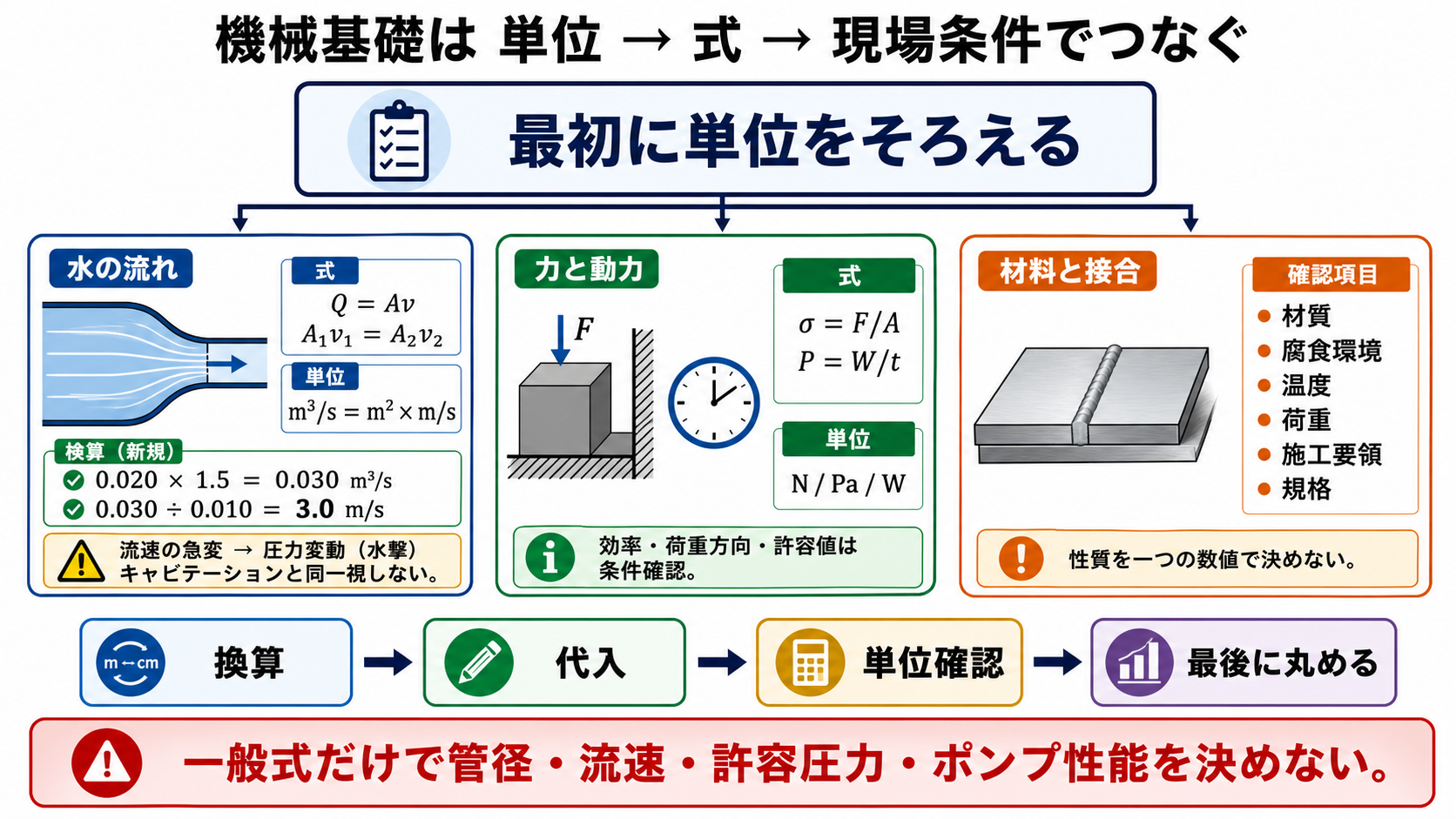 機械基礎は単位・式・現場条件でつなぐ
