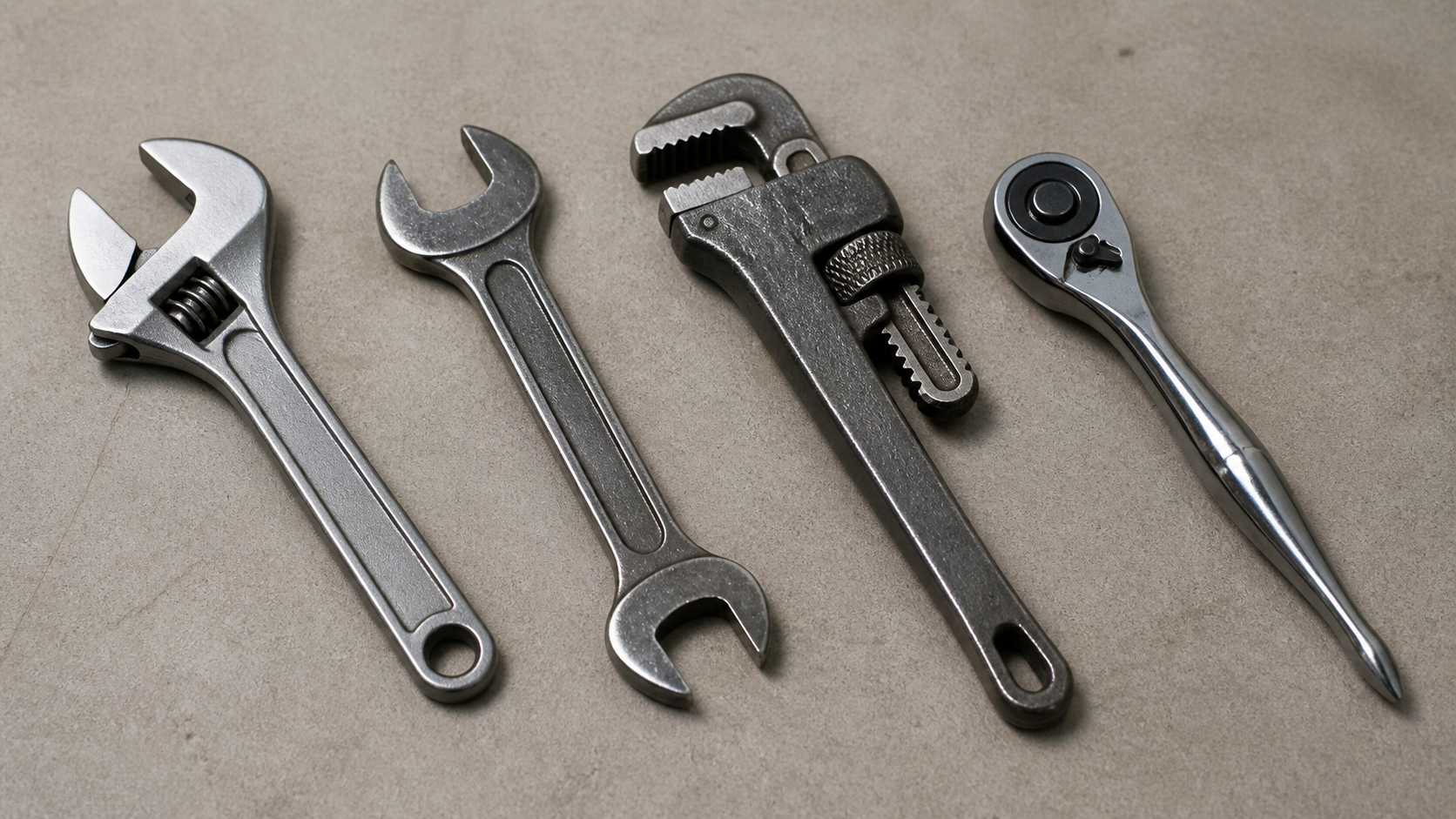 画像：締付工具4種とラチェット型の識別
