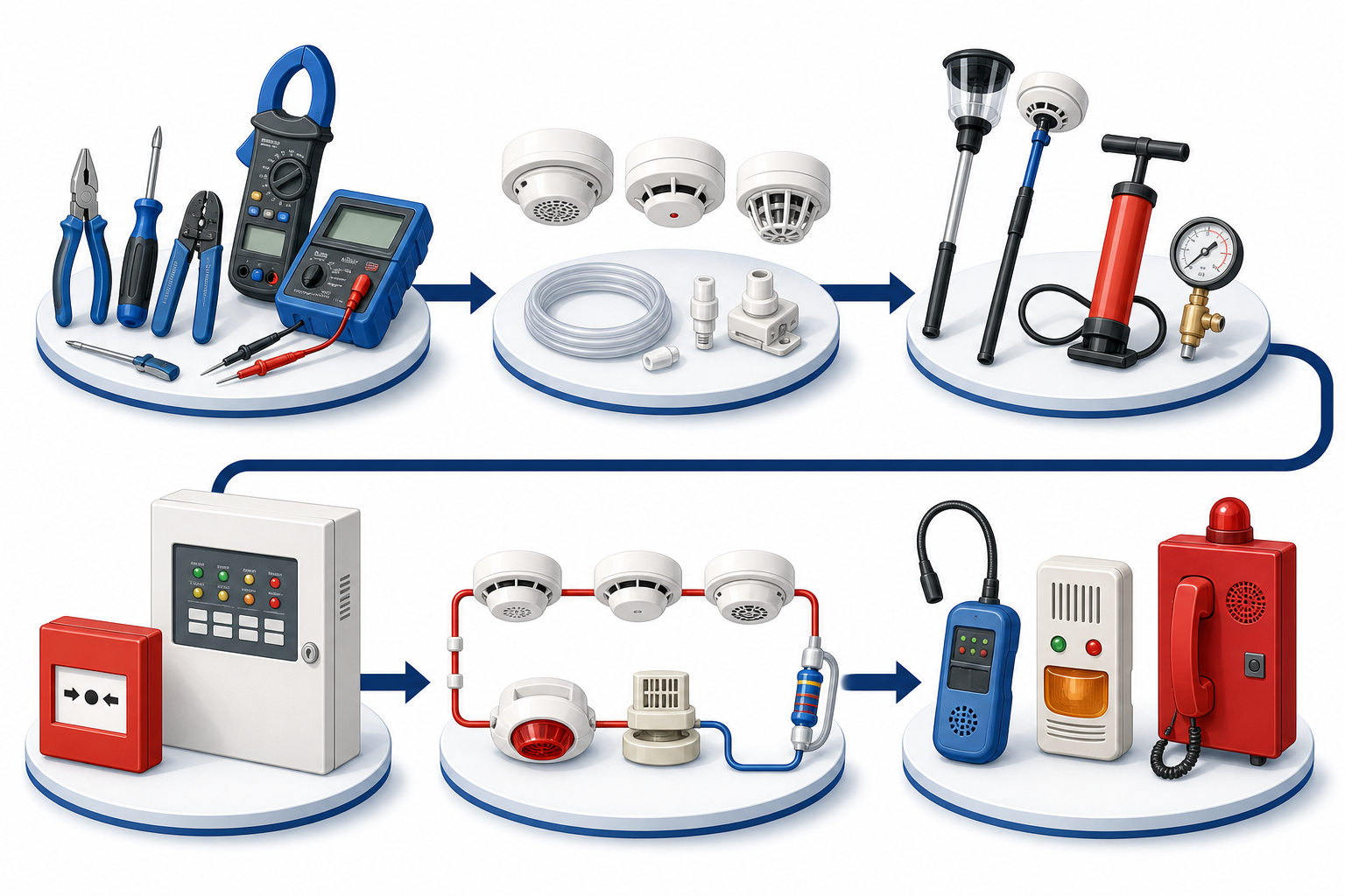 消防設備士甲4・乙4の鑑別6講義を工具・感知器・試験器・受信機・配線・ガス漏れ設備の順に示す学習ロードマップ