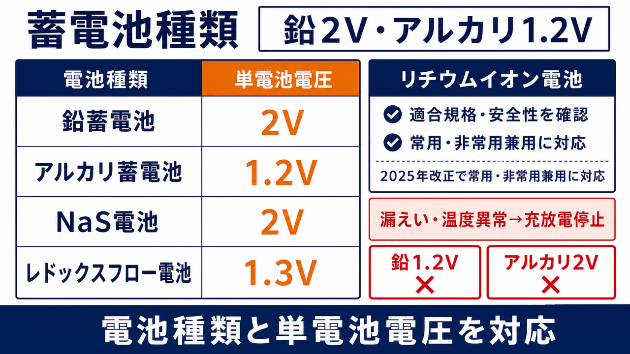 蓄電池種類と単電池電圧