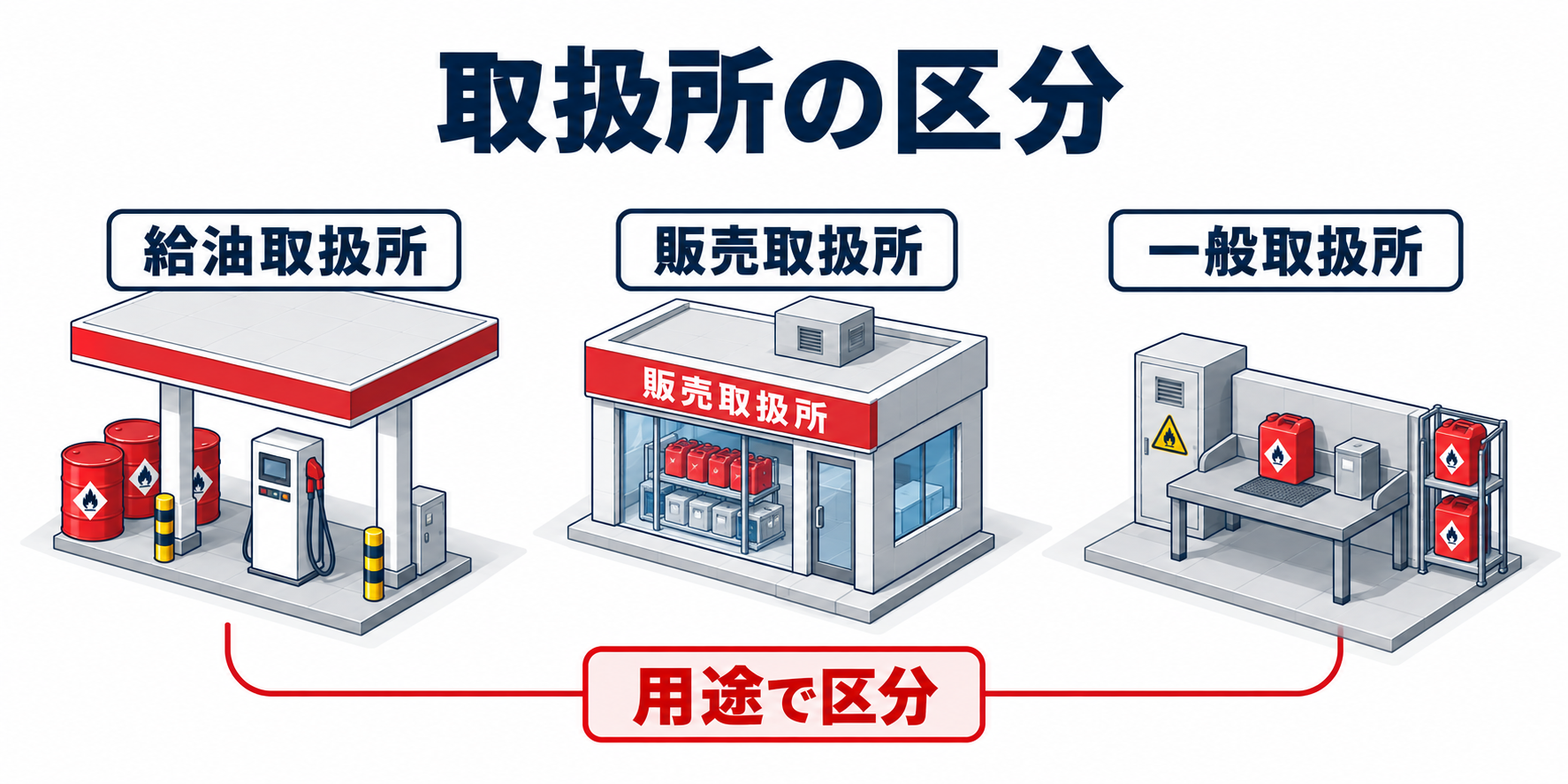 危険物：取扱所の区分のアイソメ図解