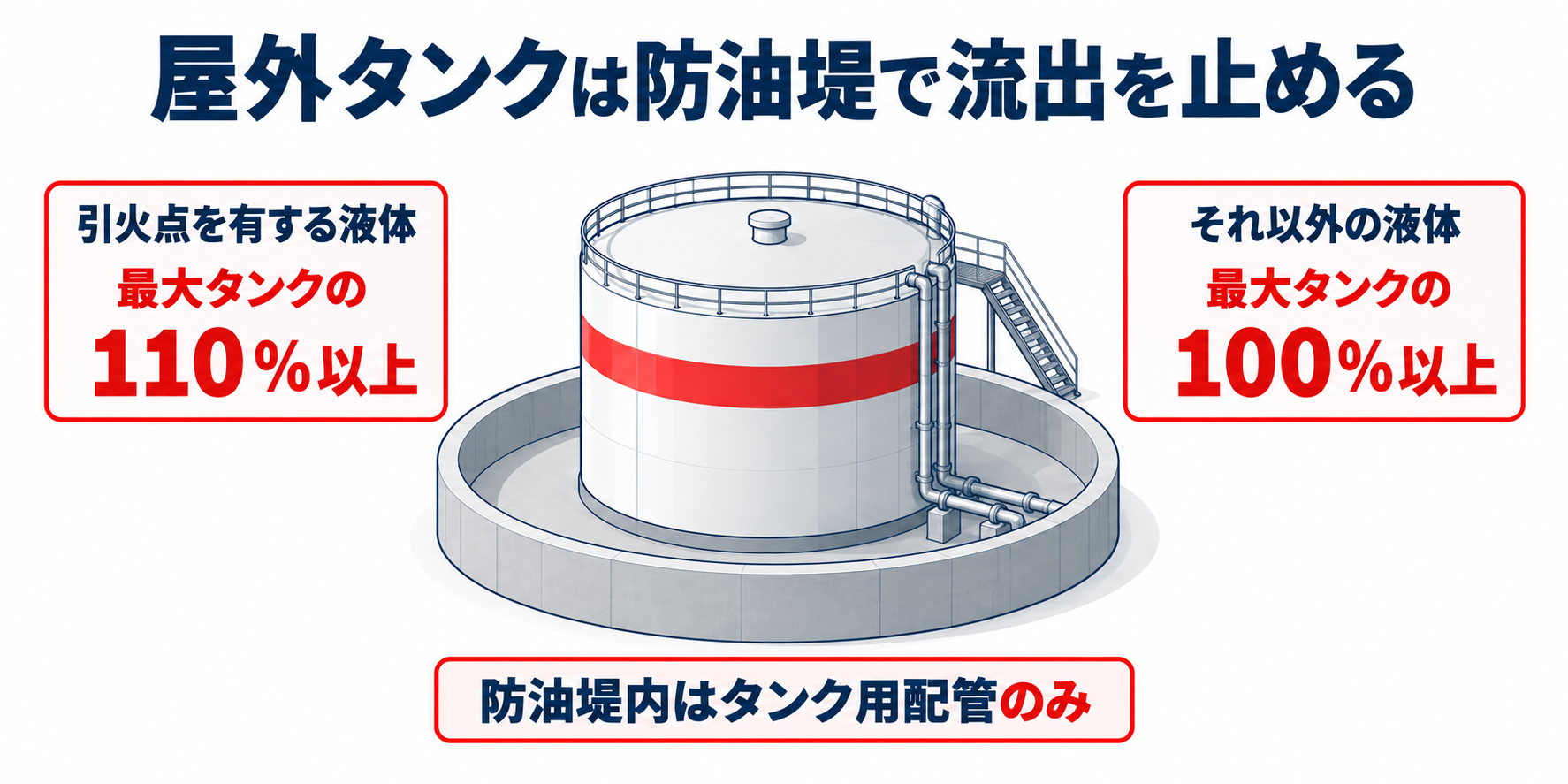 危険物：防油堤の容量のアイソメ図解